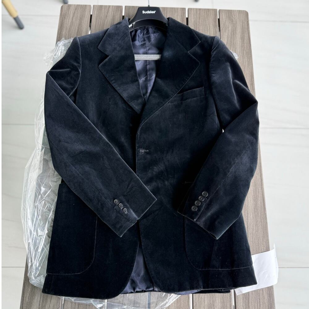 VINTAGE Yves Saint Laurent Navy Blue Velvet Blazer Jacket - Size 40 M